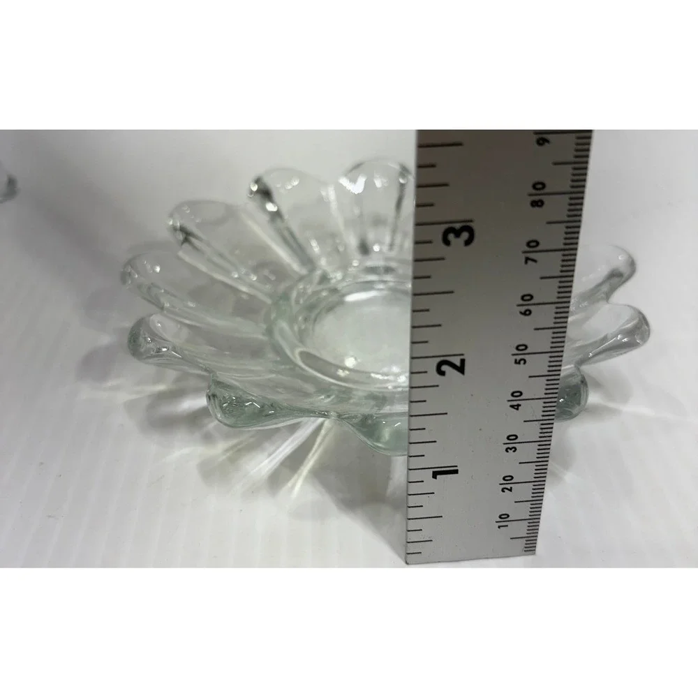 VTg Set of 2 Clear Glass Scalloped Petal Candle Holder Trinket Dish USA Made